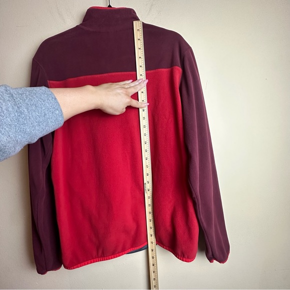 Eddie Bauer Mens Quarter Snap Button Red Fleece Pullover Logo Spell Out Medium - Picture 12 of 15